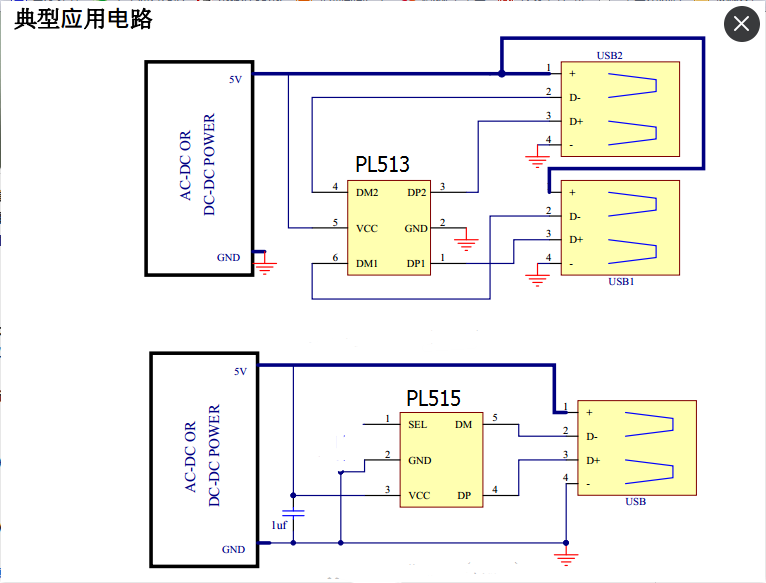 單口USB智能識別IC-PL515，雙口USB充電識別IC-PL513