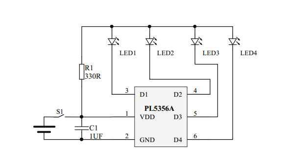 單節(jié)鋰電池電量IC，4箇指示燈電量指示IC-PL5356A