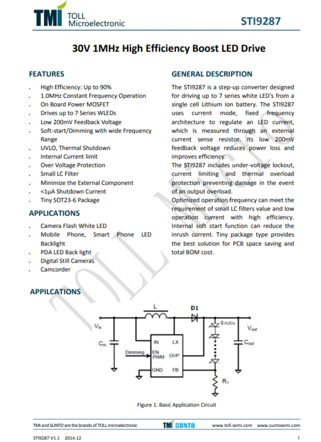 STI9287  30V 1MHz高效升壓LED驅動