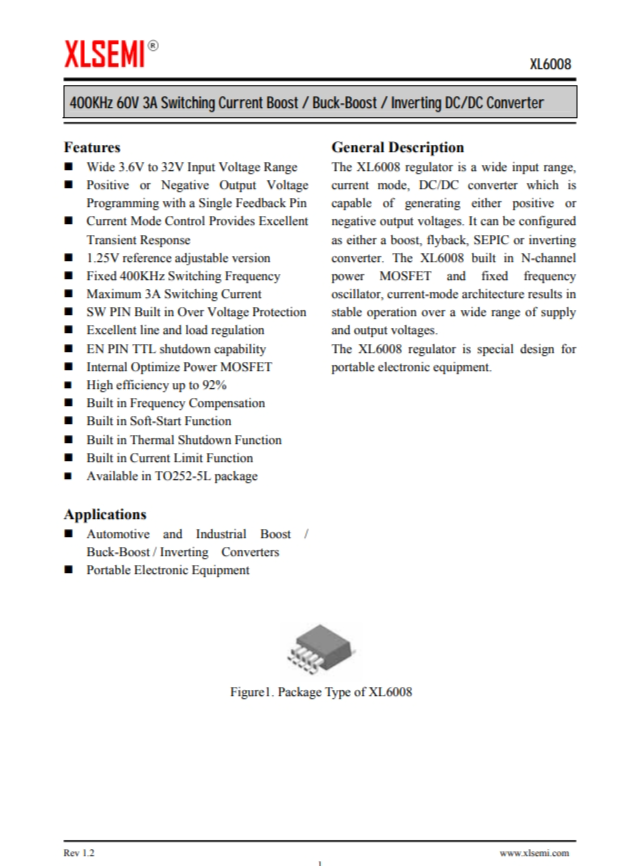 XL6008E1  400KHz 60V 3A開關(guān)電流陞壓/降壓-陞壓/反相DC/DC轉(zhuǎn)換器