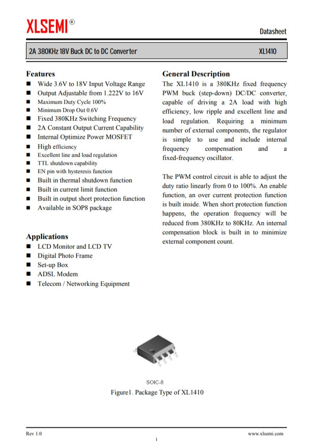 XL1410E1   3A 52KHz 40V 降壓 DC-DC 轉(zhuǎn)換器
