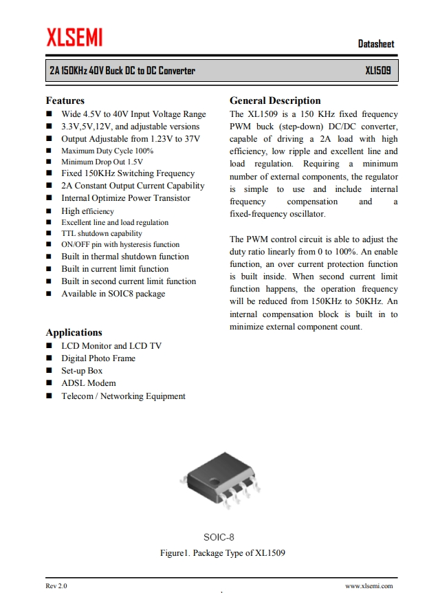 XL1509-5.0E1 2A 150KHz 40V 降壓 DC-DC 轉(zhuǎn)換器
