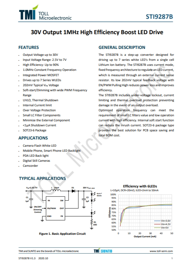 STI9287B   30V輸齣1MHz高效陞壓LED驅(qū)動
