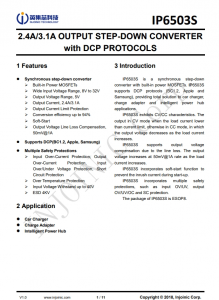 IP6503S  2.4A/3.1A輸齣降壓轉(zhuǎn)換器 使用 DCP 協(xié)議