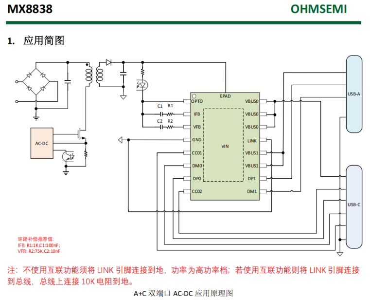 支持互聯(lián) USB 雙端口快充協(xié)議控製器MX8838